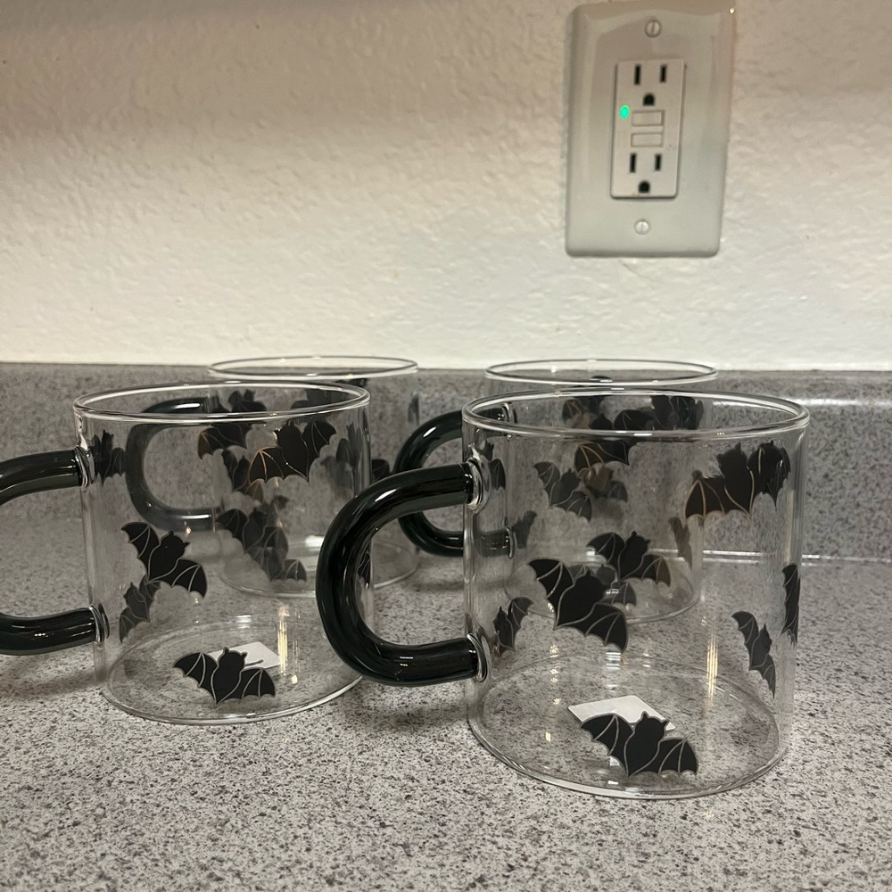 Cost Plus World Market Clear and Black Bat Mugs